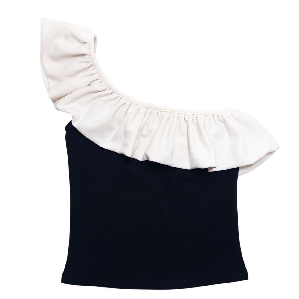 H&M Oneโ Shoulder Ruffle Top Black White Asymmetrical Stretch Women's XS